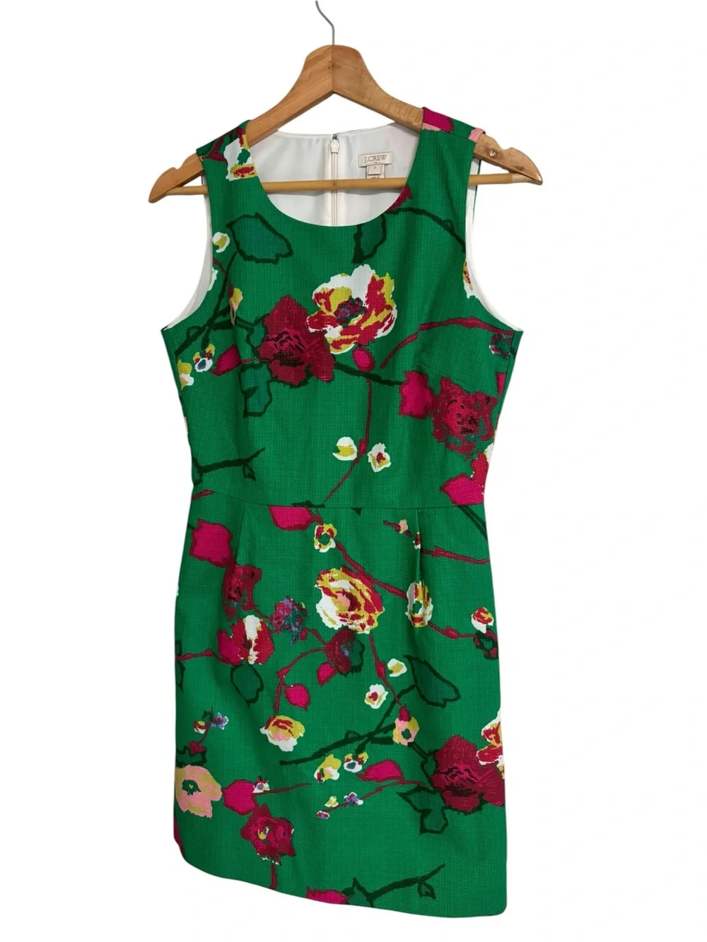 J.Crew Kelly green floral print sleeveless preppy structured sheath dress size 2